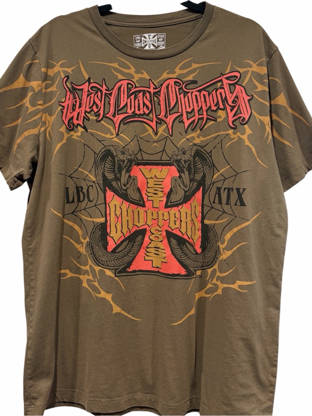 West Coast Choppers Jesse James T-Shirt LBC ATX Cobra Graphic Olive Green Men 2X